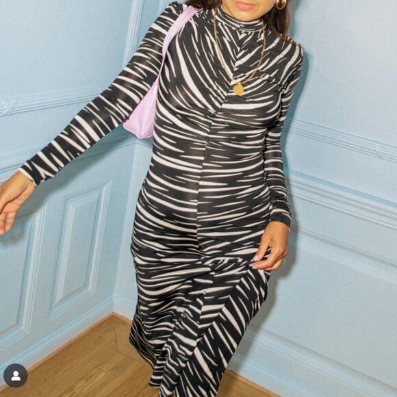 STINE GOYA Asher Ruched Stretch-Jersey Midi Dress ~ Black & White stripes XS - Picture 12 of 12